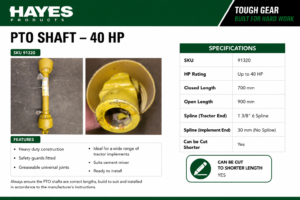 PTO SHAFT - 40HP 700mm - 900mm (cement mixer shaft)