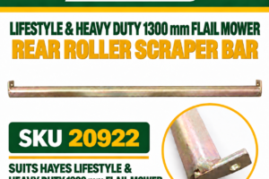 Hayes rear roller scraper bar SKU 20922 for Lifestyle and Heavy Duty 1300 mm flail mower, 1336 mm wide