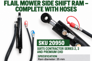 Hayes flail mower side shift hydraulic ram complete with hoses, 35 mm ram diameter, SKU 20950