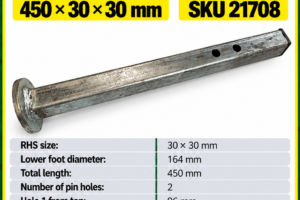 Rotary hoe support leg 450 x 30 x 30 mm – SKU 21708