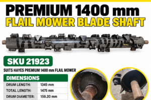 Hayes Premium 1400 mm Flail Mower blade shaft SKU 21923 with 1345 mm drum length, 1475 mm total length and 45 mm axle diameter