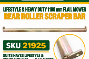 Hayes rear roller scraper bar SKU 21925 for Lifestyle and Heavy Duty 1100 mm flail mower, 1140 mm wide