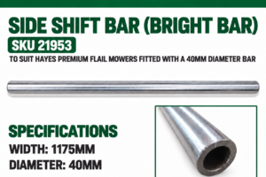 Hayes 40mm side shift bright bar for Premium Flail Mower, 1175mm long, SKU 21953.