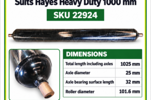 Hayes Heavy Duty Flail Mower 1000 mm replacement rear roller, SKU 22924