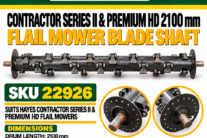 Hayes 2100 mm flail mower blade shaft SKU 22926 for Contractor Series II and Premium HD flail mowers