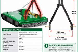 Replacement top-mount A-frame for Hayes medium duty slashers, suitable for all widths, SKU 24972