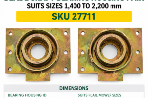 Premium Flail Mower blade shaft bearing housing pair left and right to suit 1400 to 2200 mm - SKU 27711