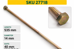 Side shift back strap bolt 535 mm x 14 mm to suit 40 mm bright bar - SKU 27718