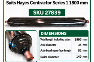 Rear roller for Hayes Contractor Series I 1800mm flail mower SKU 27839