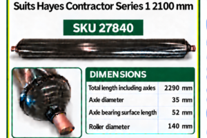 Rear roller for Hayes Contractor Series I 2100mm flail mower, SKU 27840
