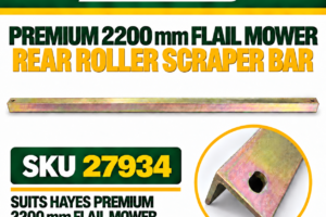 Hayes Premium 2200 mm Flail Mower rear roller scraper bar SKU 27934, 2194 mm long