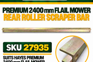 Hayes Premium 2400 mm Flail Mower rear roller scraper bar SKU 27935, 2396 mm long, made from 50 x 38 mm C-channel
