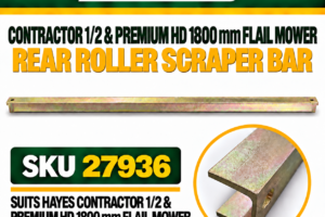 Hayes rear roller scraper bar SKU 27936 for Contractor 1/2 and Premium HD 1800 mm flail mower, 1855 mm long 50 x 35 mm C-channel