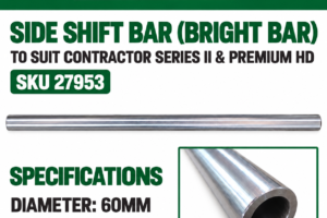 Hayes side shift bright bar 60mm diameter x 1335mm long to suit Contractor Series II and Premium HD flail mowers SKU 27953