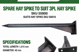 Hayes spare hay spike to suit 3PL hay spike SKU 55900, 1,015 mm long with 48 mm diameter shaft and mounting plate