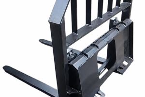 Rear view of Hayes SSQA skid steer pallet forks and bale spears 2500kg combo, SKU 57030