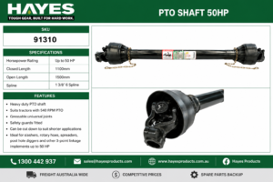 Hayes 50 HP 1100 mm black PTO shaft, SKU 91310