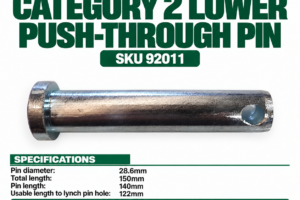 Hayes Category 2 lower push-through pin SKU 92011, 28.6mm diameter, 150mm total length