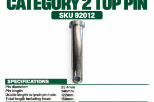 Hayes Category 2 tractor top pin SKU 92012, 25.4mm diameter and 140mm pin length