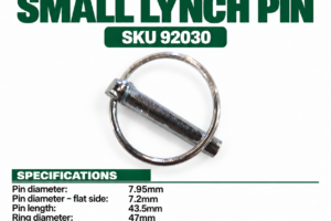 Hayes Small Lynch Pin SKU 92030 with 7.95mm pin diameter, 43.5mm pin length and 47mm retaining ring