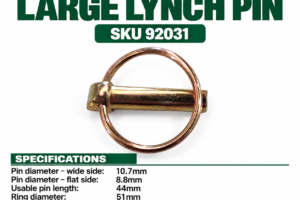 Hayes large linch pin SKU 92031 with 10.7 mm wide pin diameter, 44 mm pin length and 51 mm ring diameter